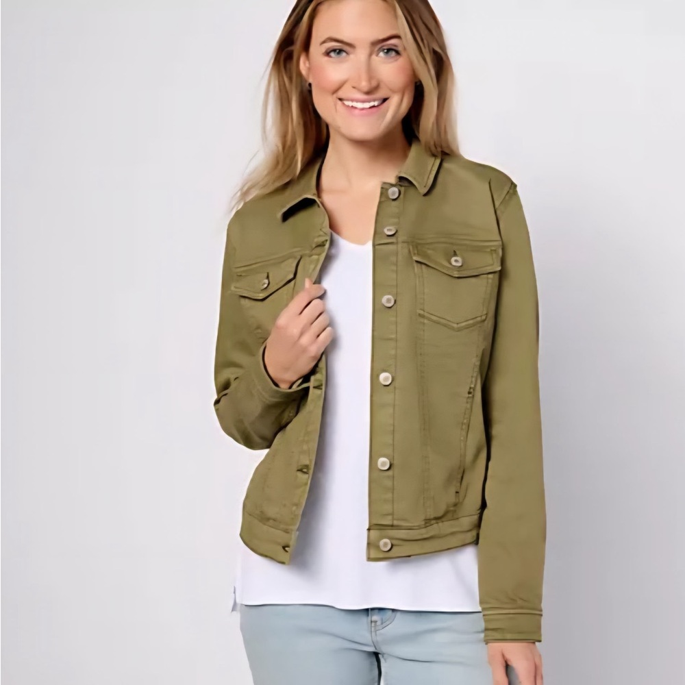 AnyBody Green Jean Jacket Fitted Silhouette